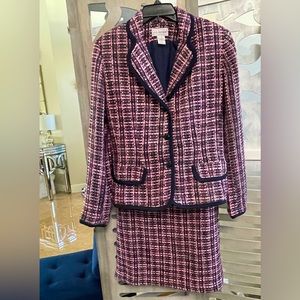 J.G. Hook Pink & Blue Tweed Blazer / Skirt set Size 12